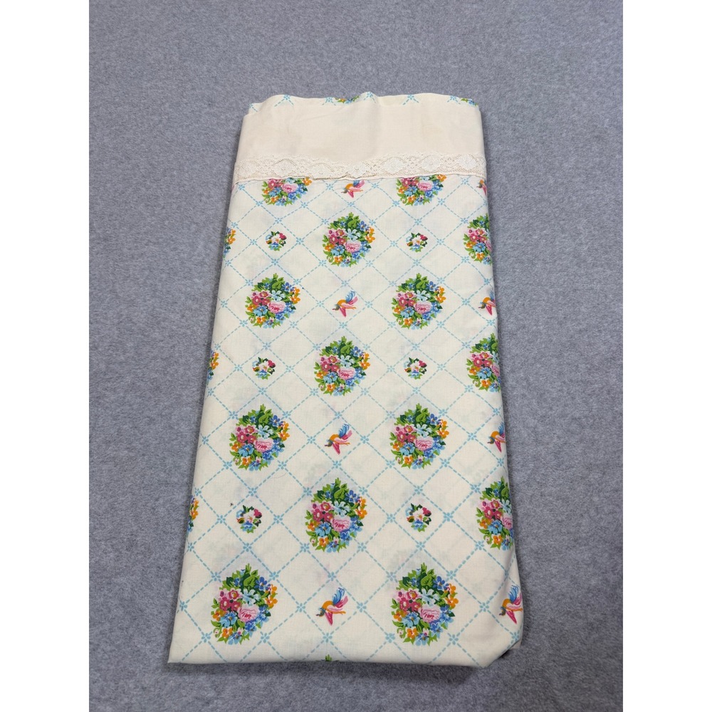 Vintage Gloria Vanderbilt Atelier Martex Twin Flat Sheet Floral Lace Percale